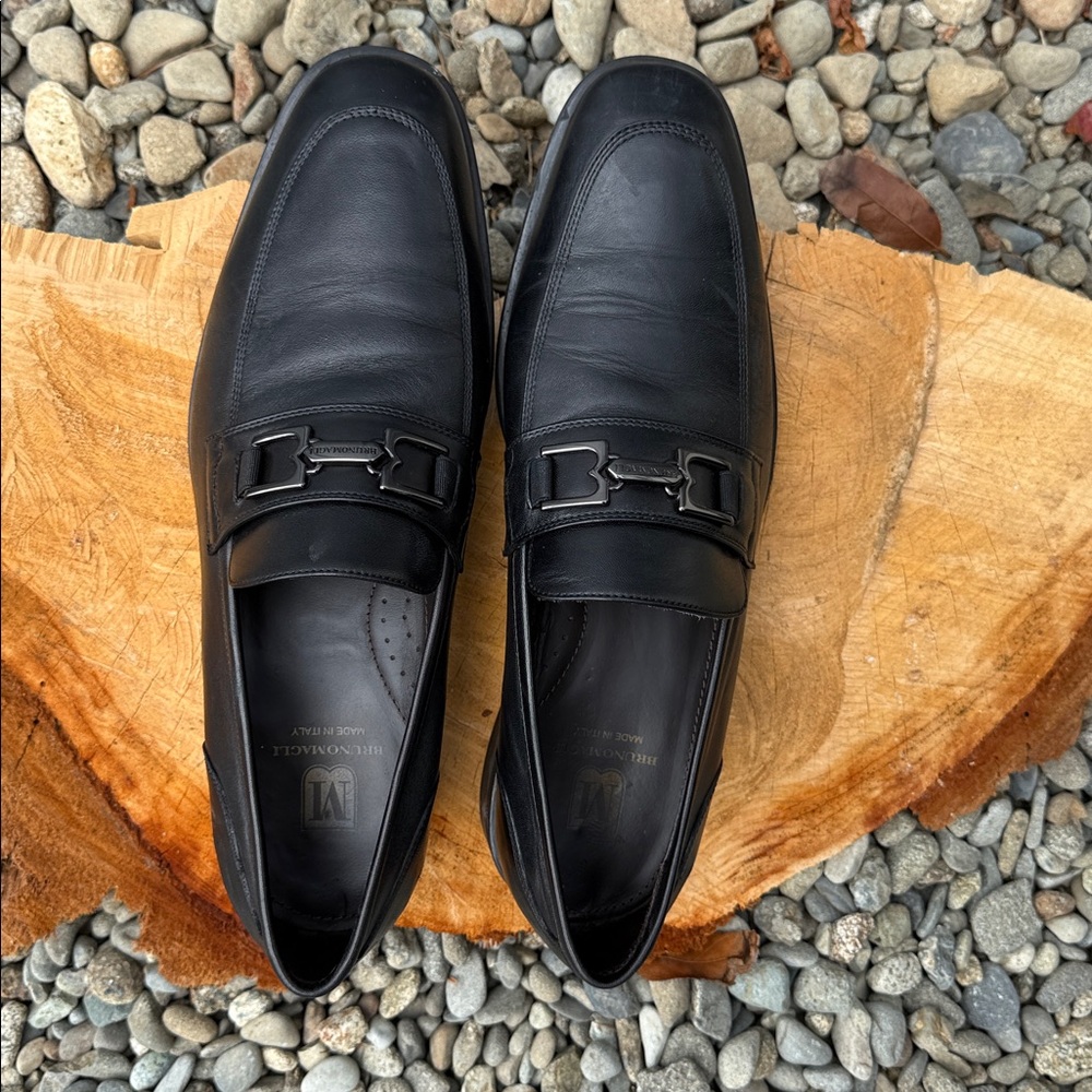 Bruno Magli Black Leather Slip-On Loafers buckle detail